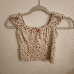 RSQ Cream Top with Pink Floral Design